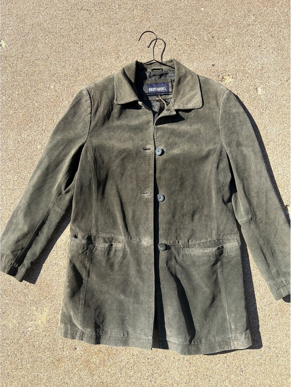 Vintage Bernardo green leather suede jacket cottage Grandmacore 90s minimalist M